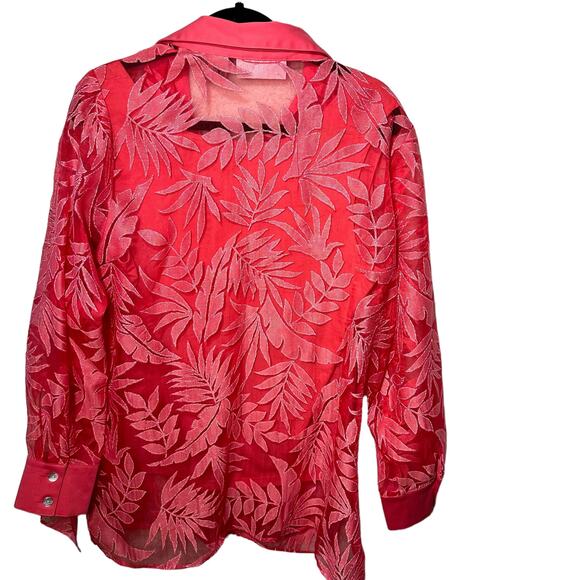 Simonton Says 2 Piece Leaf Print Blouse Tank Set Womens SZ L Sheer Spring Chic - Picture 3 of 11